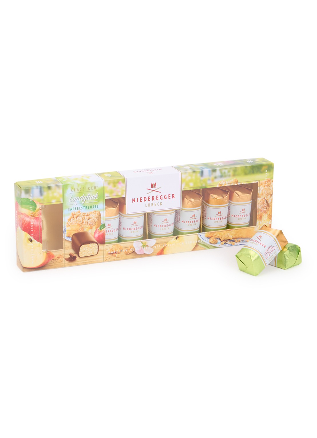Niederegger Marsepein Appel Kruimel chocolade bonbons 8 stuks - voorkant 2 undefined
