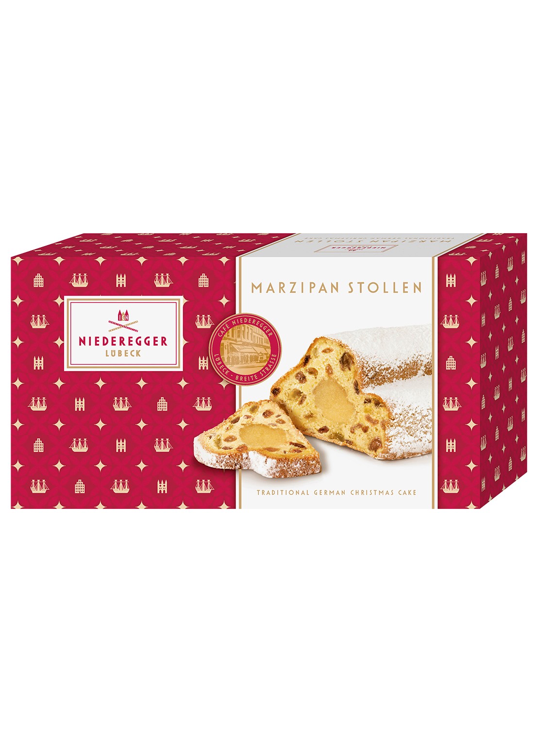 Niederegger Marsepein kerststol 500 gram - voorkant beige