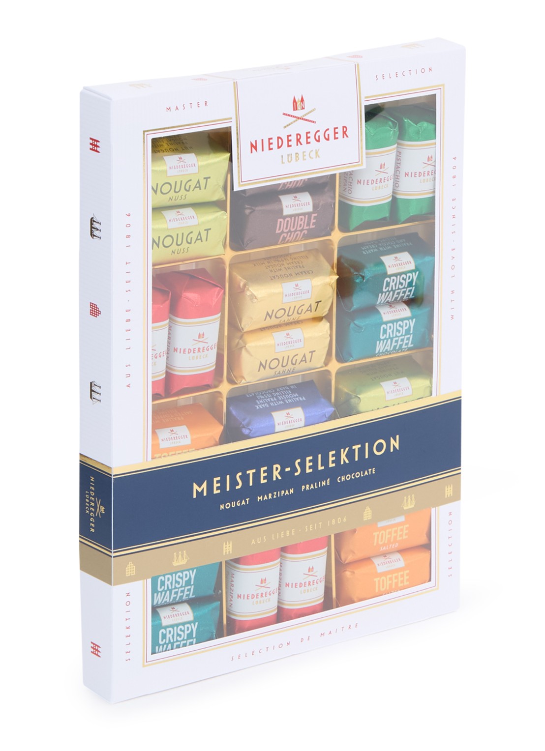 Niederegger Meester Selectie chocolade bonbons 24 stuks - voorkant wit
