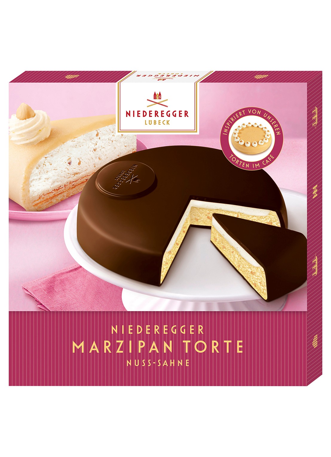 Niederegger Noten en Room marsepeintaart 185 gram - voorkant beige