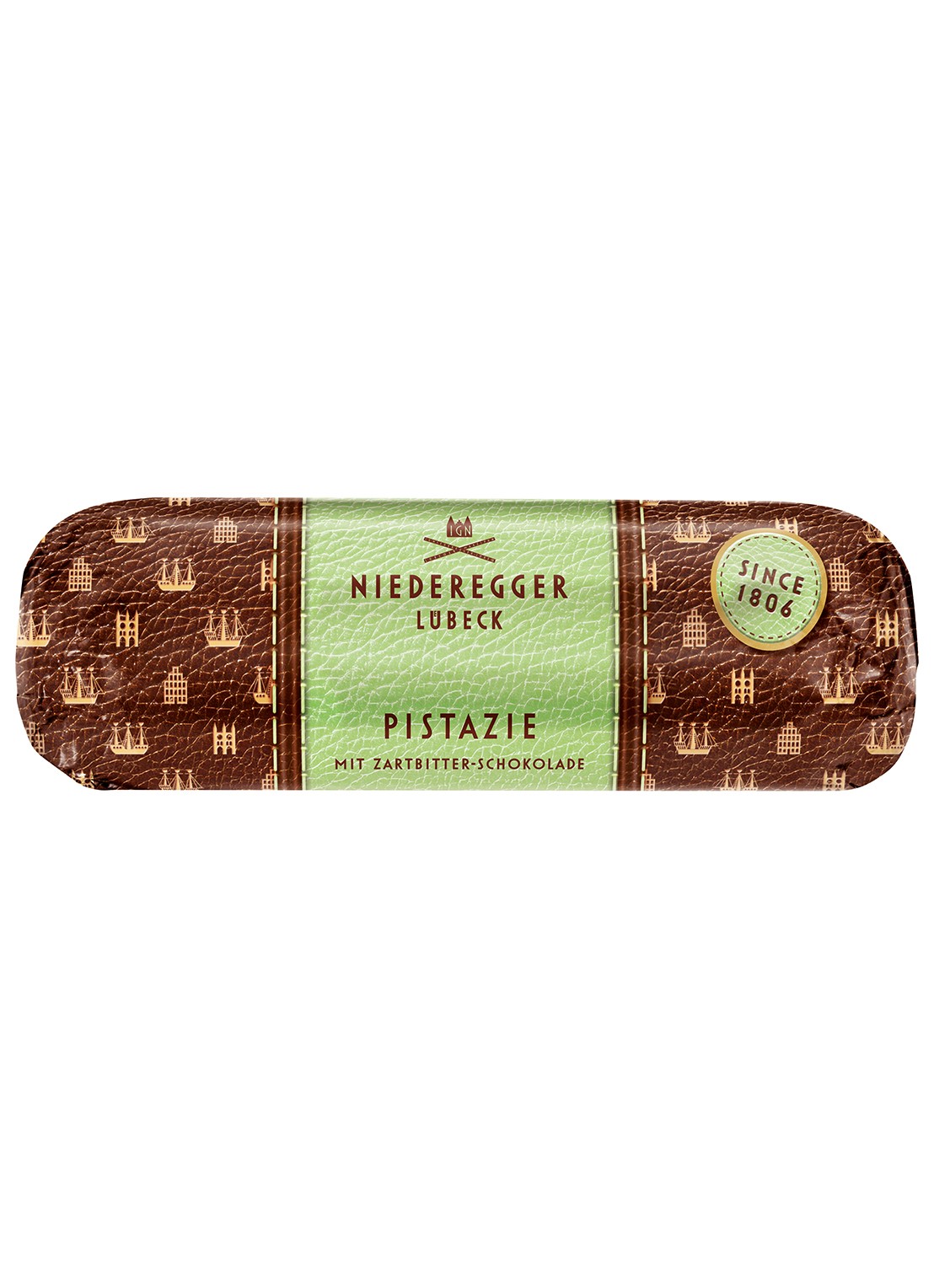 Niederegger Pistache marsepeinbroodje 125 gram - voorkant beige