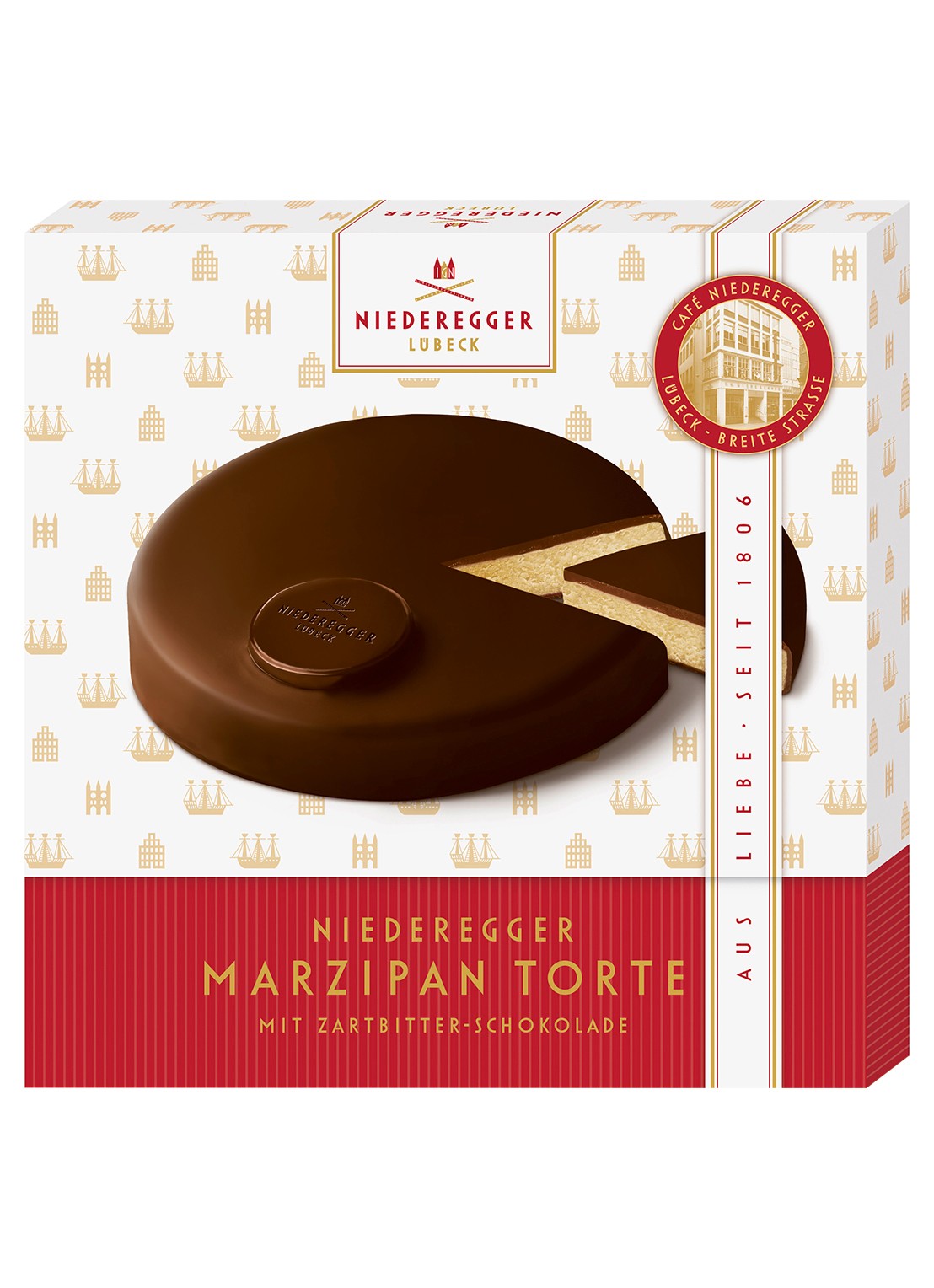 Niederegger Pure chocolade marsepeintaart 185 gram - voorkant beige