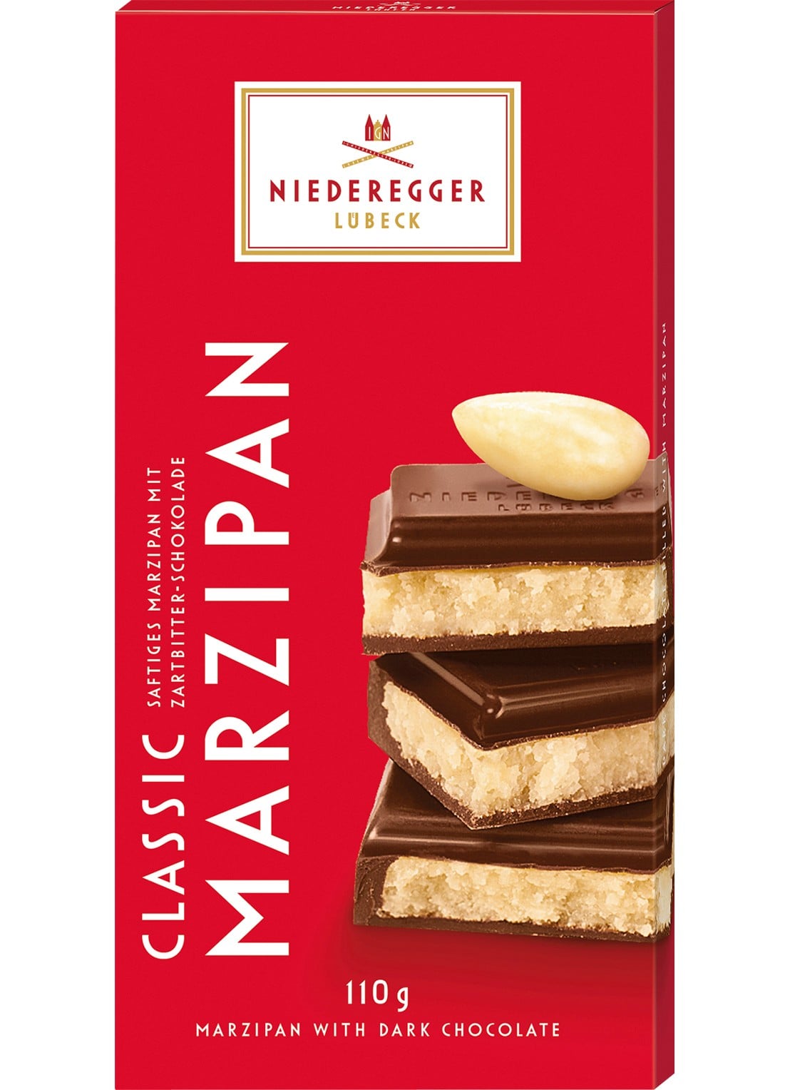 Niederegger Pure chocoladereep met marsepein 110 gram - voorkant undefined