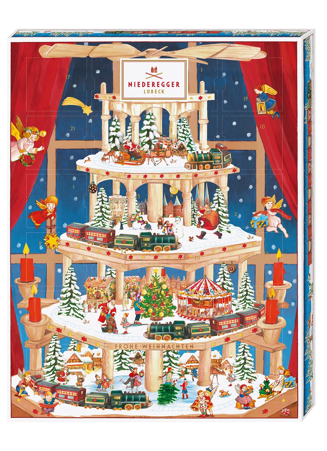 Niederegger Pyramide adventskalender 300 gram - 24 dagen - voorkant beige