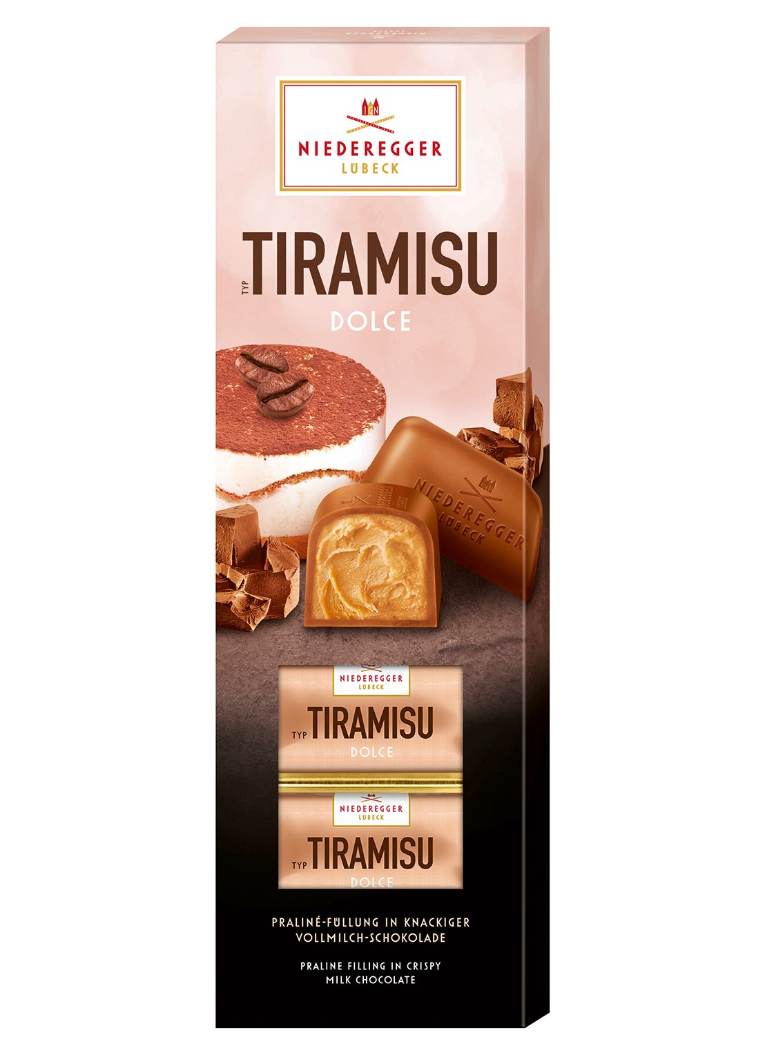 Niederegger Tiramisu Dolce praline 100 gram - voorkant beige