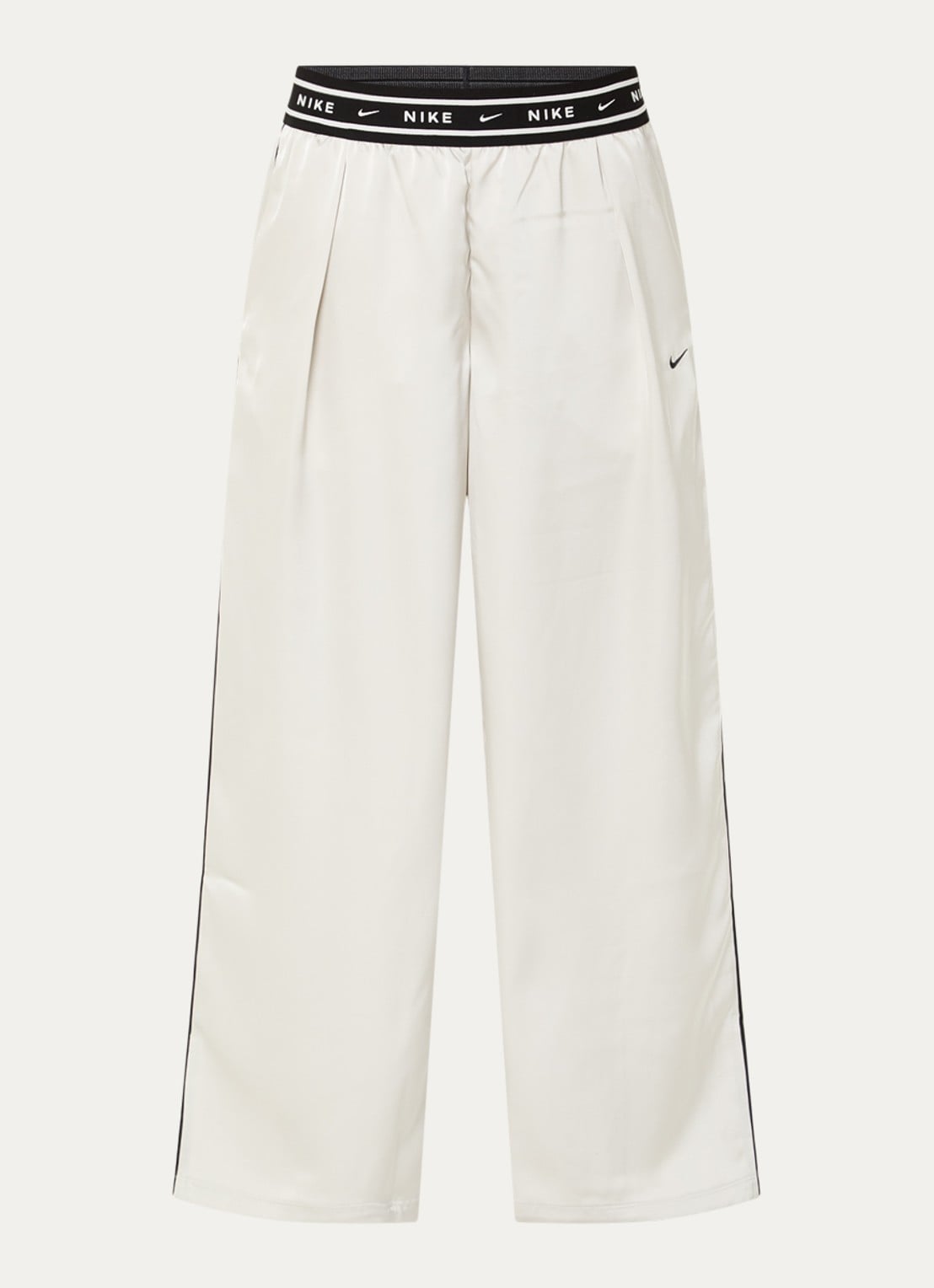 Nike High waist loose fit broek van satijn met logoband - voorkant 3 donkergroen