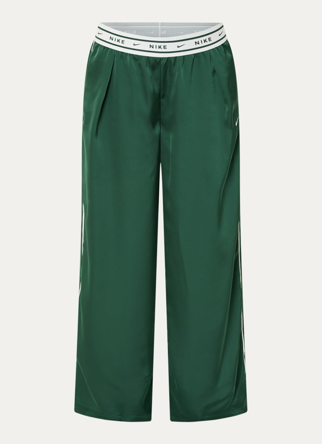 Nike High waist loose fit broek van satijn met logoband - voorkant 5 donkergroen