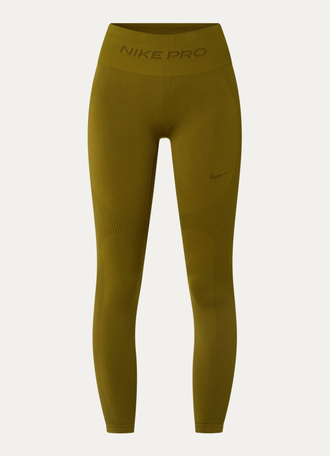 Nike High waist skinny fit legging met dri-fit en logoband - voorkant mosgroen