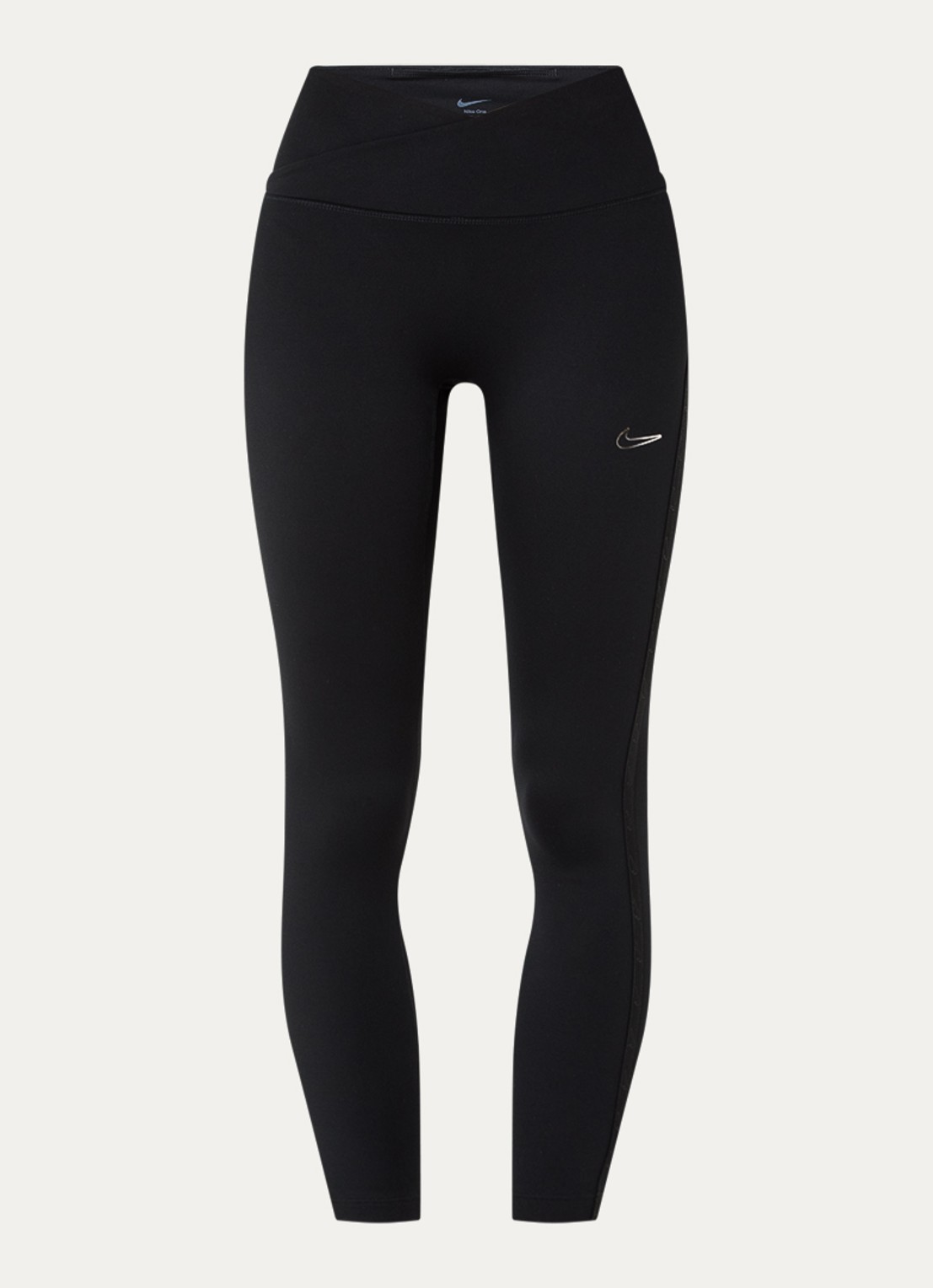 Nike One high waist cropped trainingslegging met dri-FIT en logo - voorkant 4 zwart