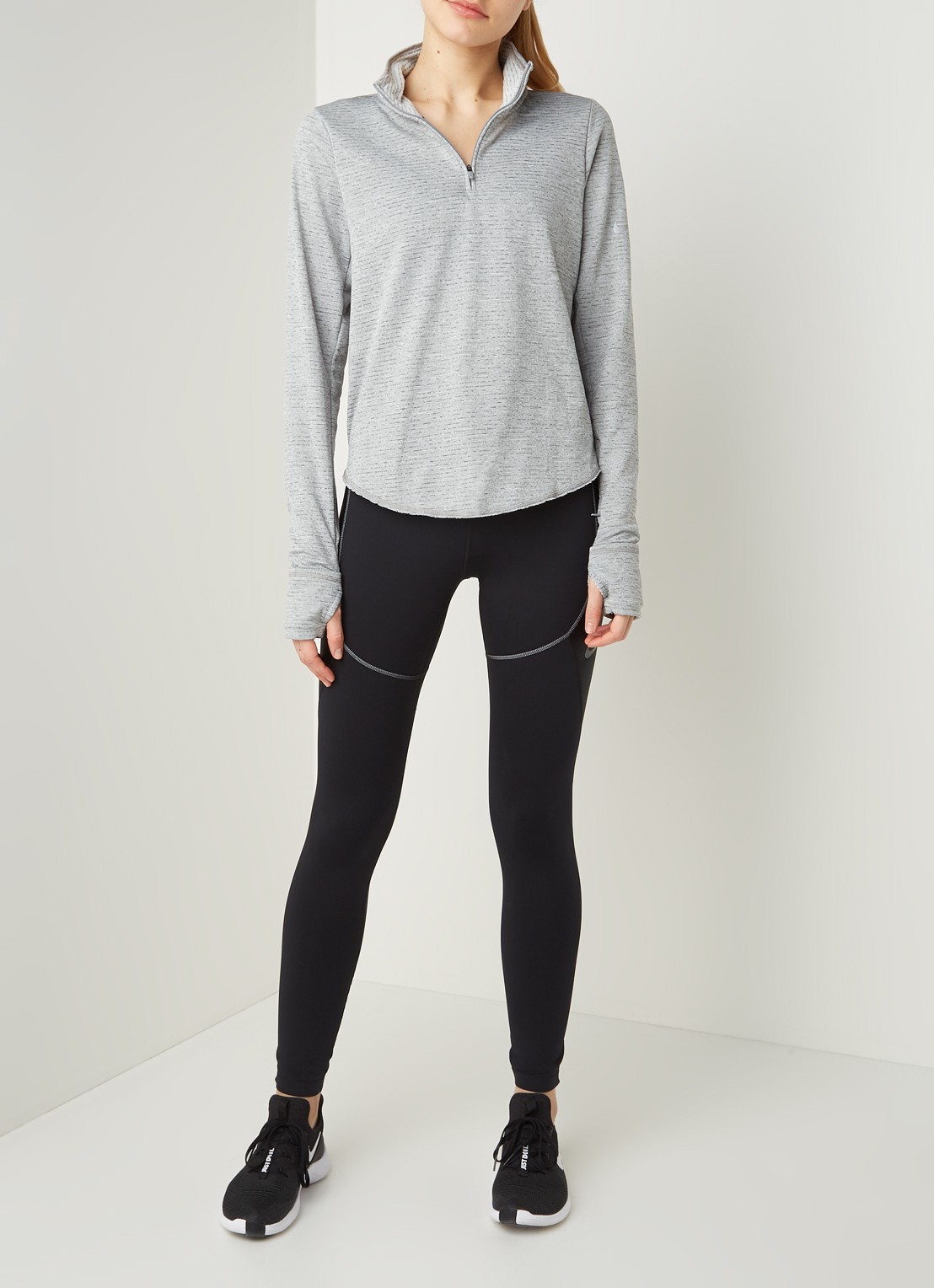 Nike Sphere hardloop longsleeve met halve rits - voorkant 2 grijs