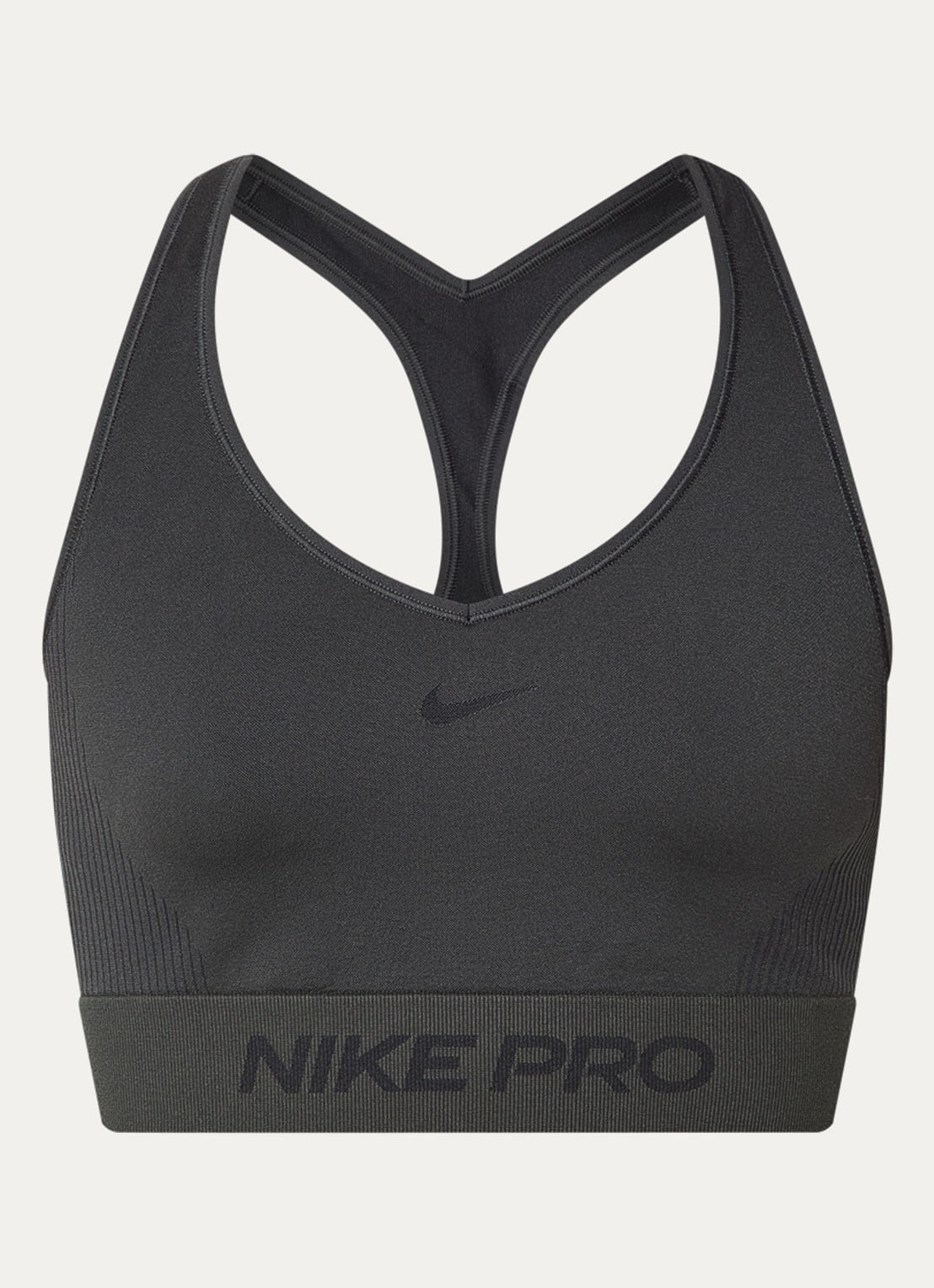 Nike Sport bh met light support en logo - voorkant 2 antraciet
