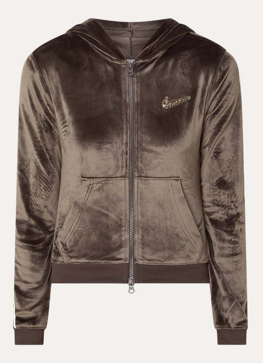 Nike Sweatvest met capuchon en logo van fluweel - voorkant bruin