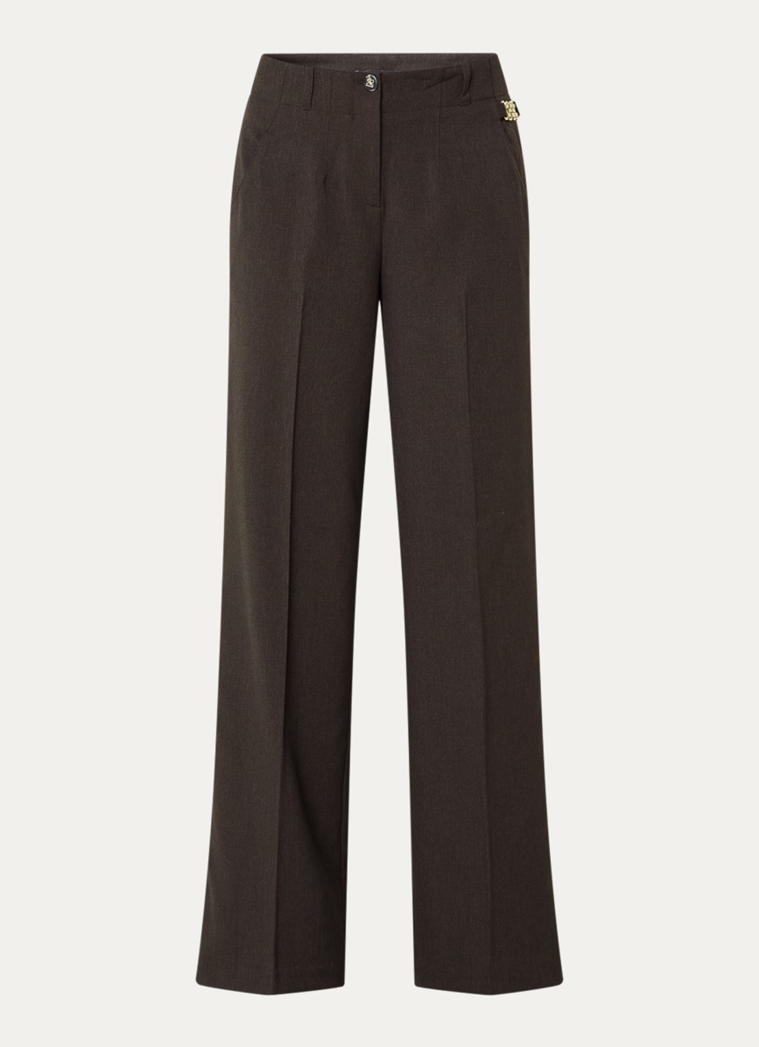 NIKKIE Aisley high waist straight fit pantalon met persplooi - voorkant 3 chocoladebruin
