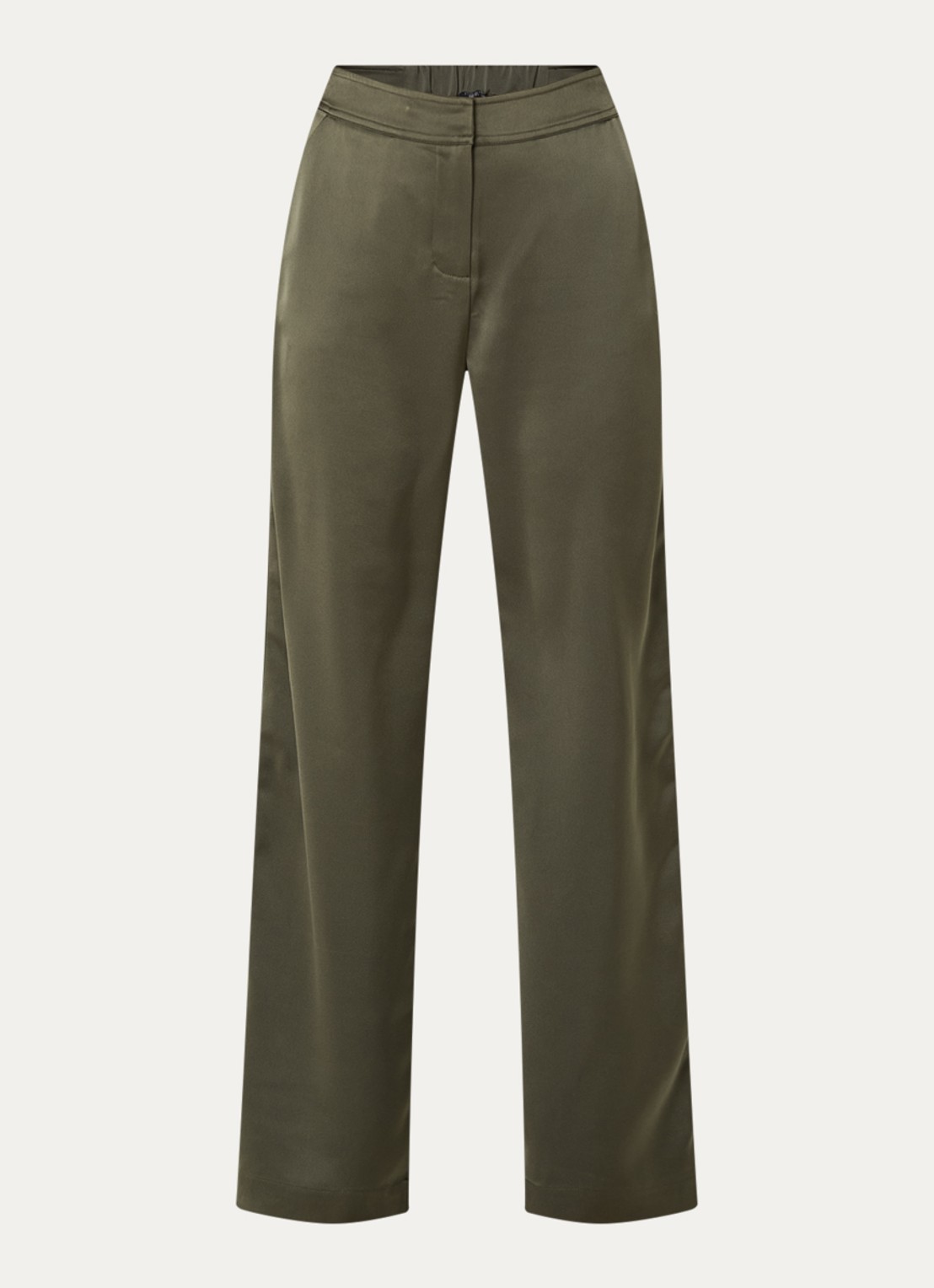 NIKKIE Aivy high waist loose fit pantalon van satijn - voorkant bronsgroen