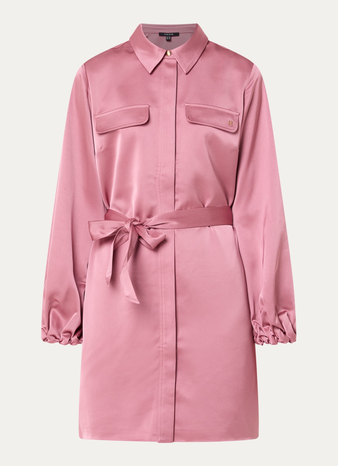 NIKKIE Aivy midi blousejurk van satijn - voorkant 3 oudroze