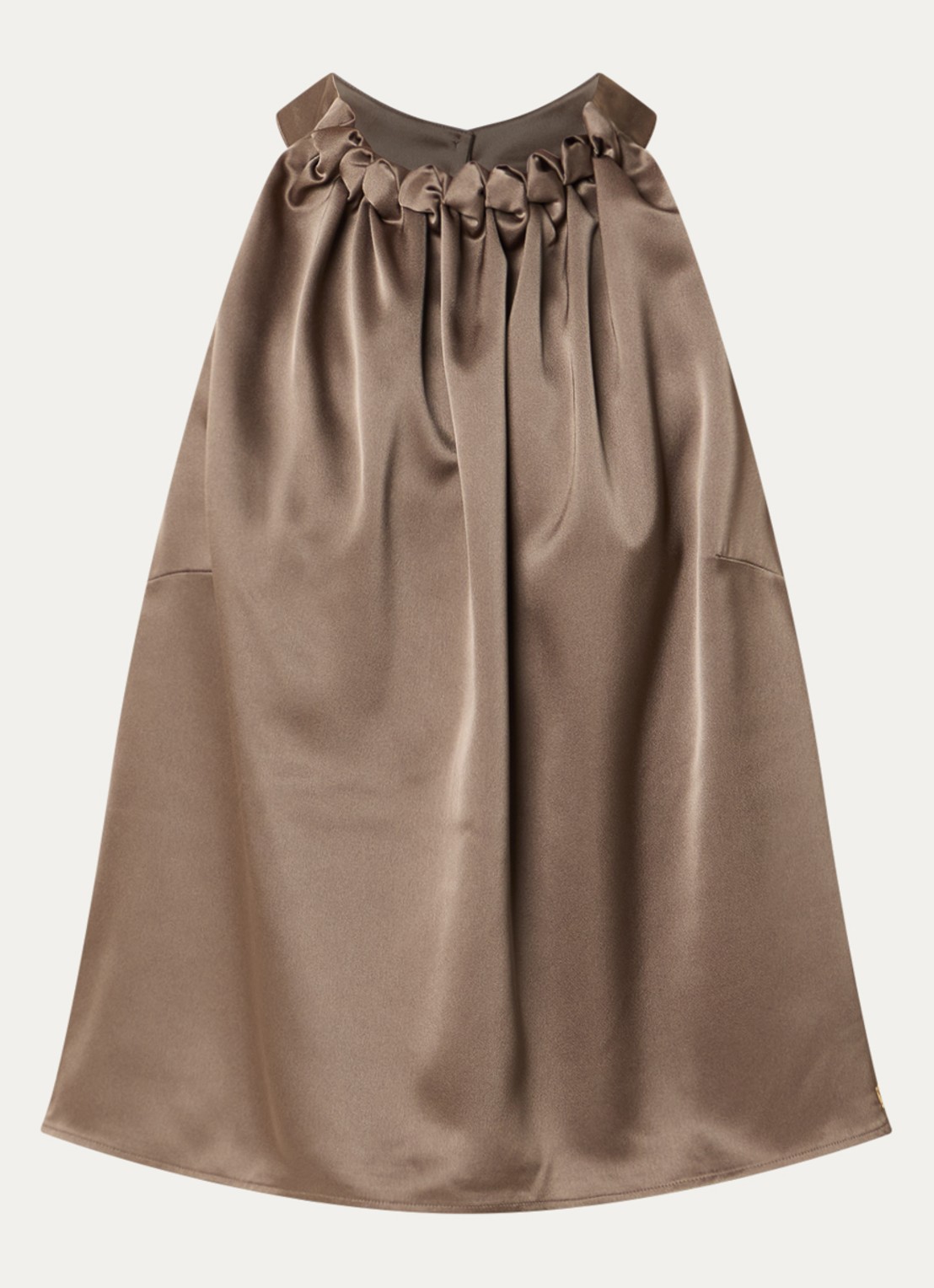 NIKKIE Aivy mouwloze haltertop van satijn - voorkant 2 khaki