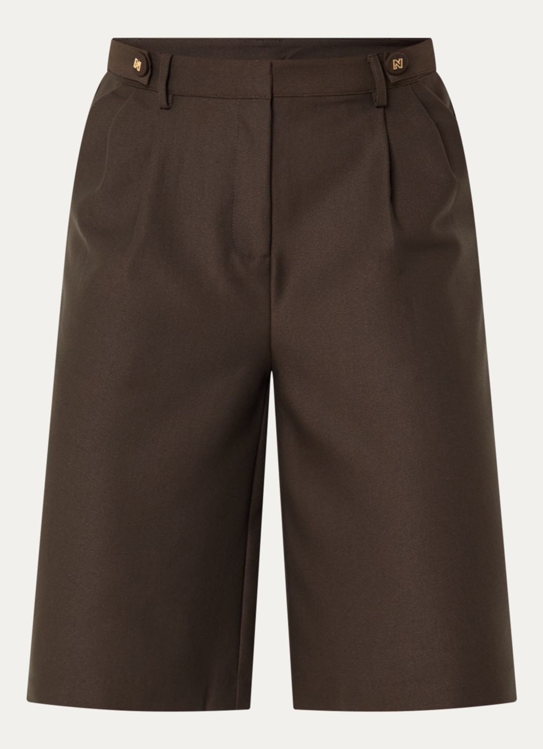 NIKKIE Alani high waist straight fit korte broek met steekzakken - voorkant bronsgroen