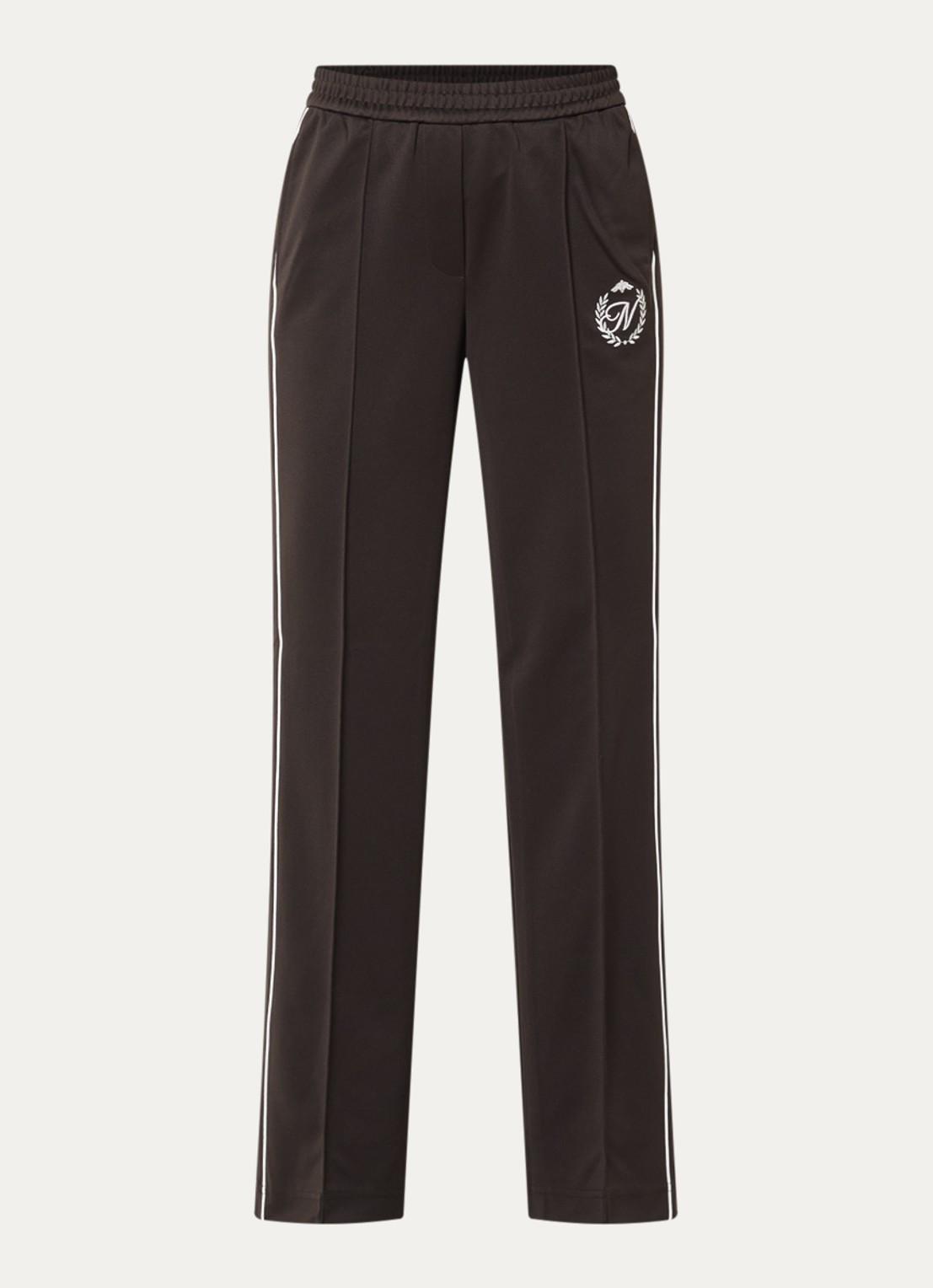 NIKKIE Alara high waist straight fit trackpants met logoborduring - voorkant 3 chocoladebruin