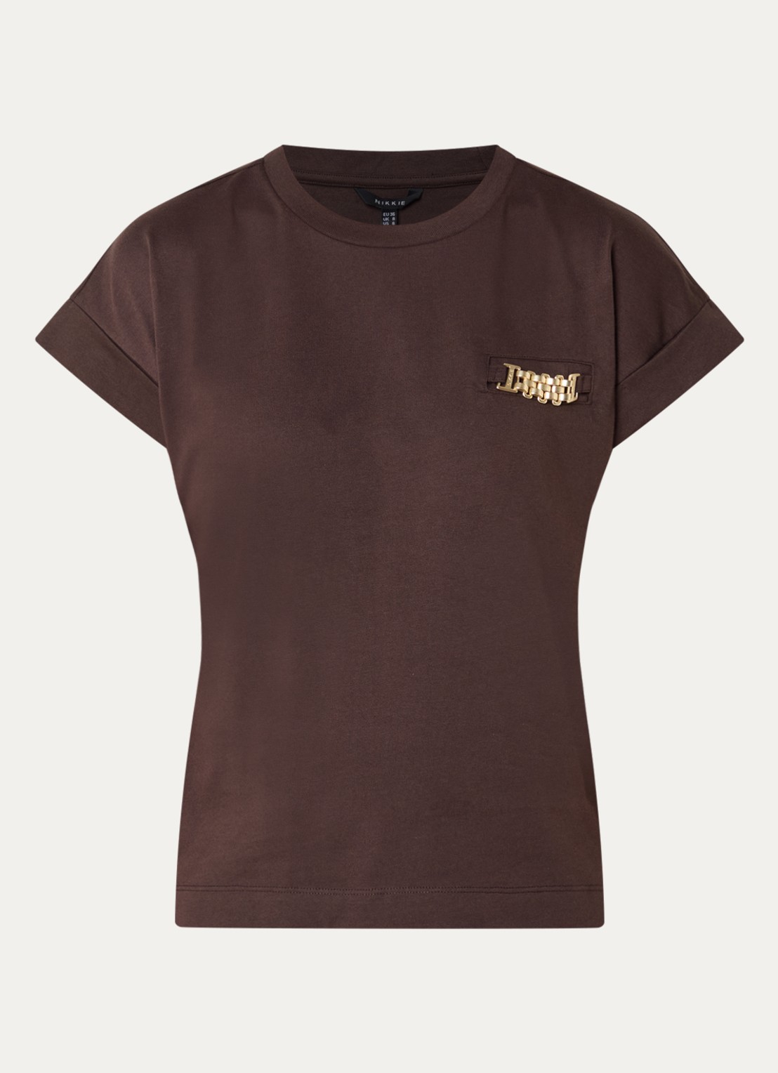 NIKKIE Aleena T-shirt met ronde hals - voorkant 3 donkerbruin