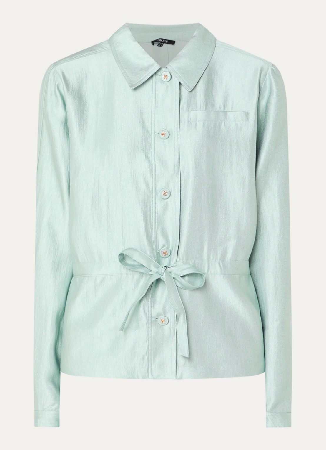 NIKKIE Alira blouse met metallic finish - voorkant lichtblauw