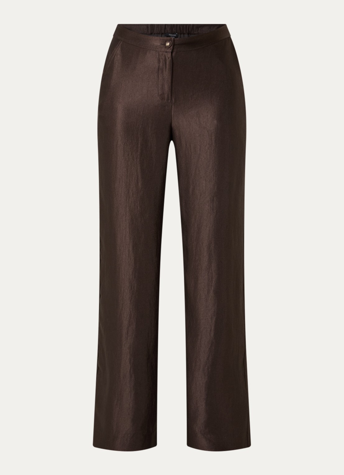 NIKKIE Alira high waist loose fit broek met steekzakken en metallic finish - voorkant 3 donkerbruin