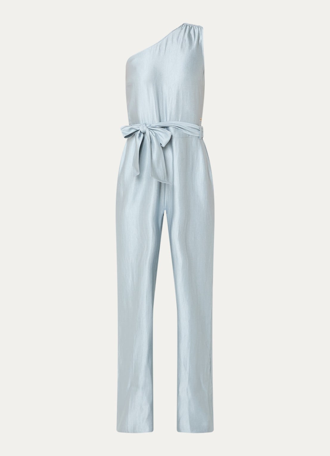NIKKIE Alira loose fit jumpsuit met asymmetrische hals - voorkant lichtblauw