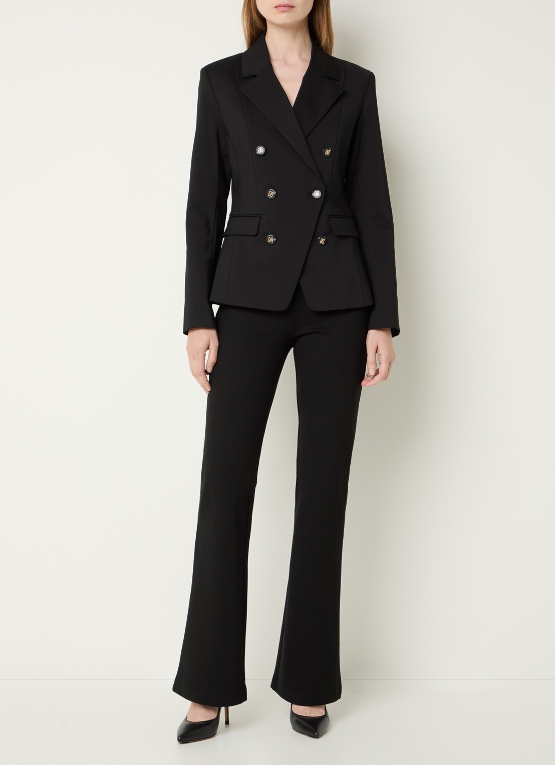 NIKKIE Alka double-breasted blazer met schoudervulling - voorkant 4 zwart
