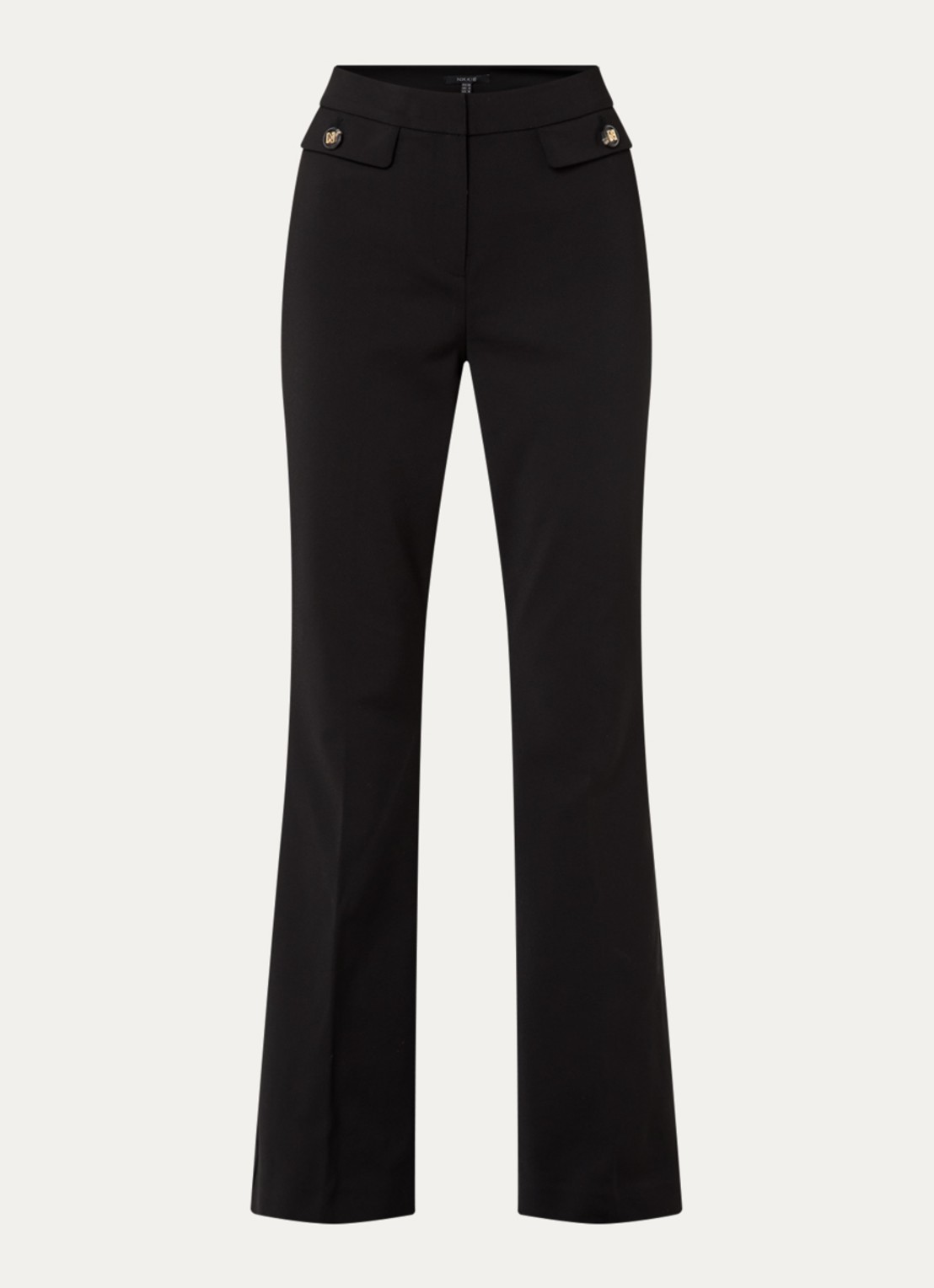 NIKKIE Alka high waist flared fit pantalon met klepzakken en persplooi - voorkant 3 zwart