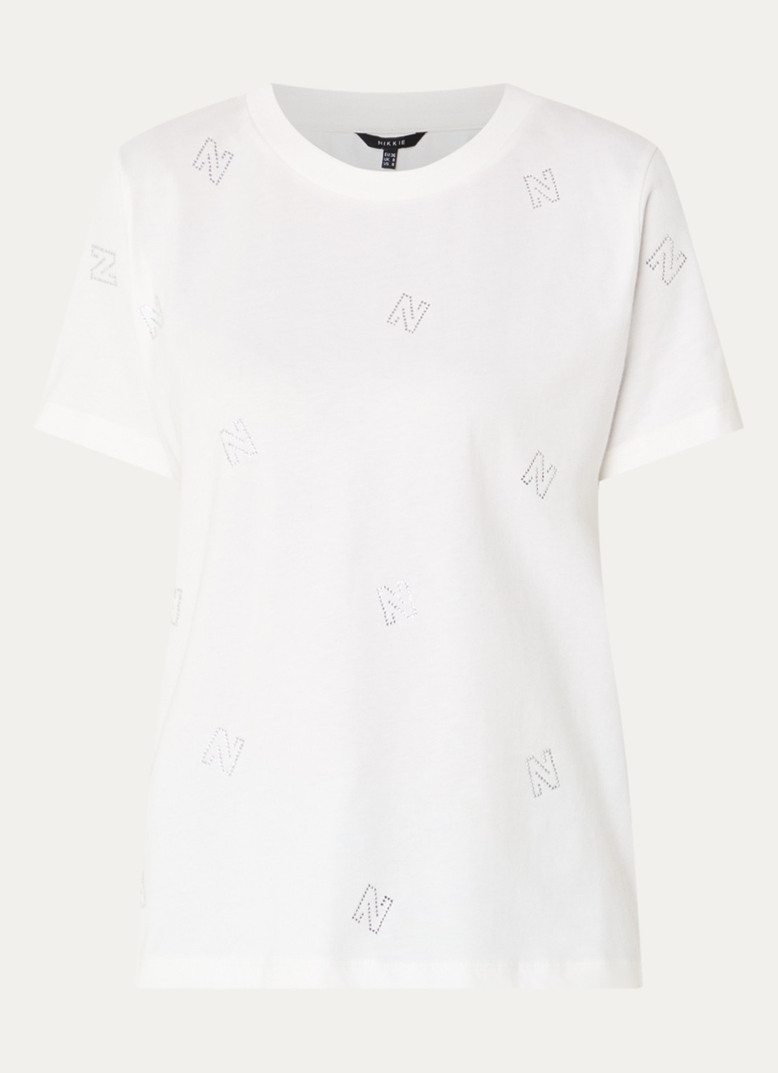 NIKKIE Allover N T-shirt met logoprint en strass - voorkant 2 wit