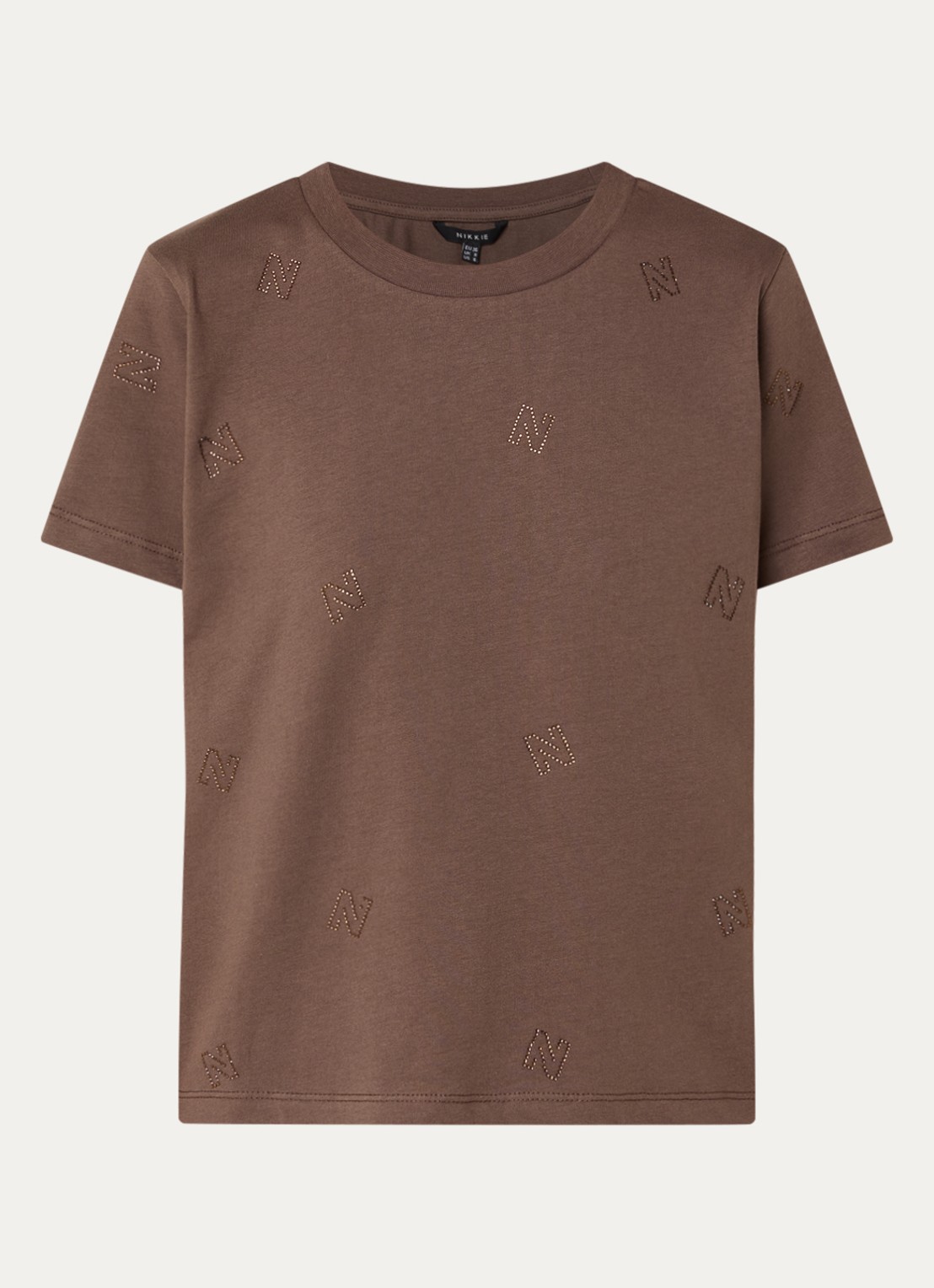 NIKKIE Allover N T-shirt met logoprint en strass - voorkant zwart
