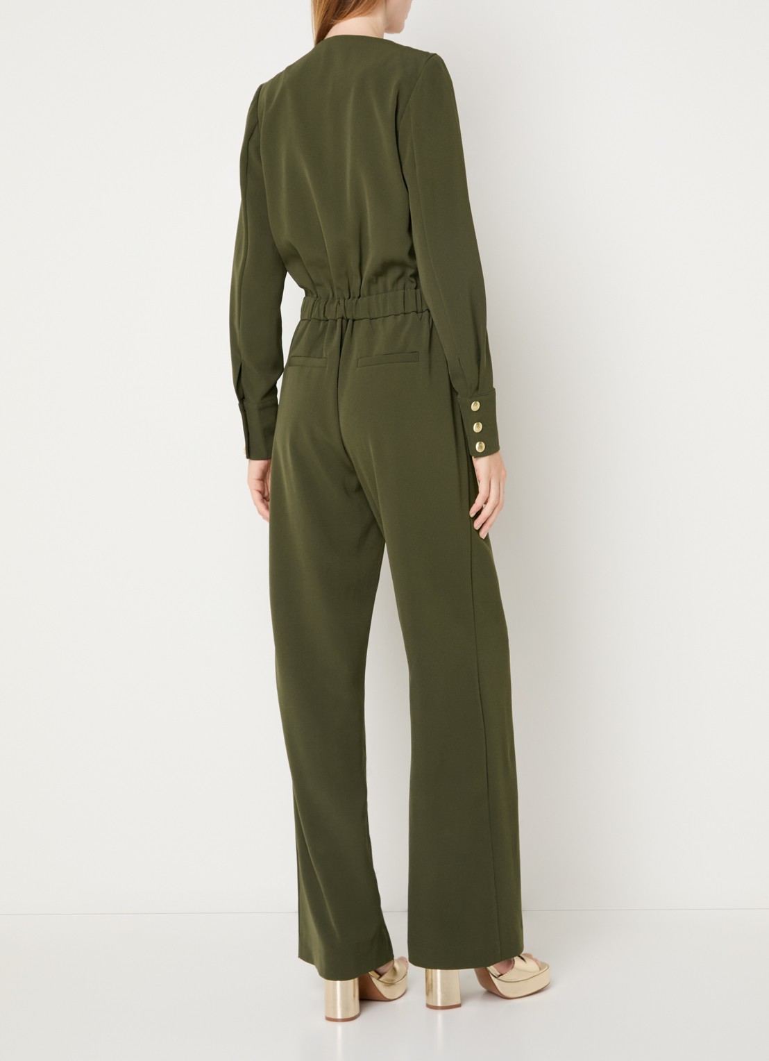 NIKKIE Amine loose fit jumpsuit met strikceintuur - achterkant 2 donkergroen