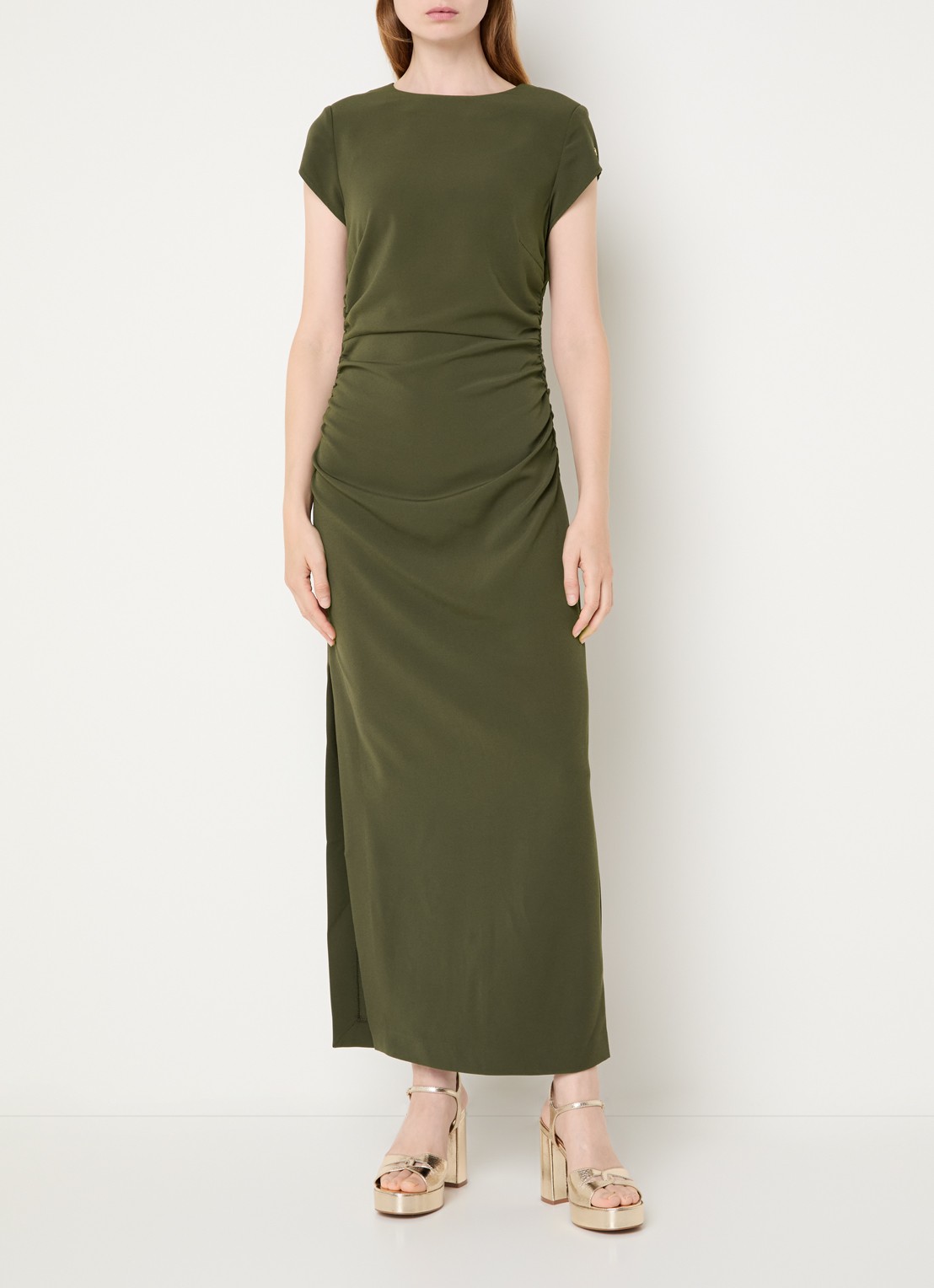 NIKKIE Amine midi jurk met split - detail donkergroen