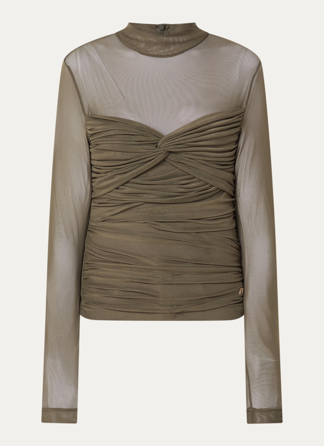 NIKKIE Analia semi-transparante top met strikdetail - voorkant 2 bronsgroen