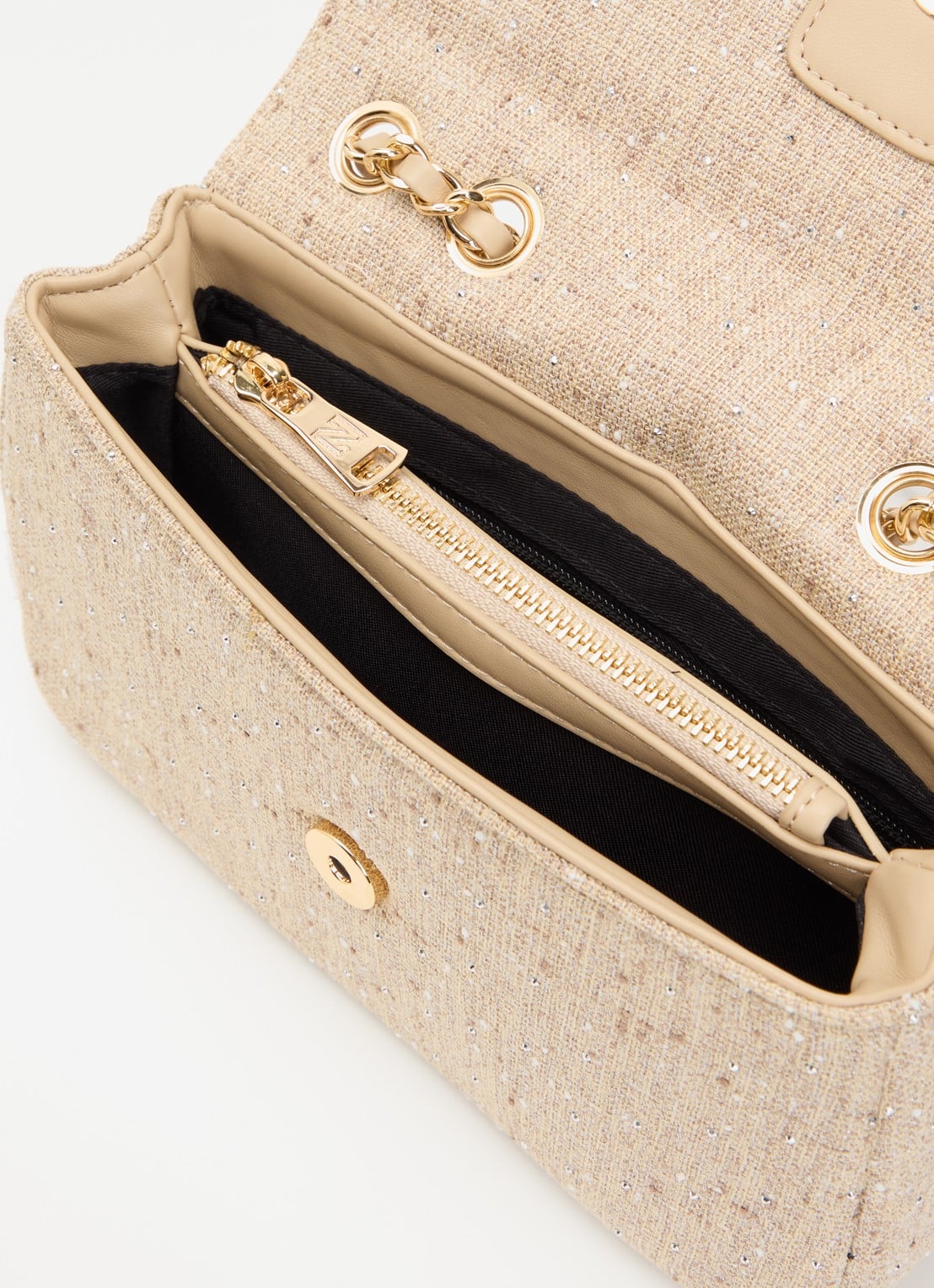 NIKKIE Ann Shiny crossbodytas met strass - detail beige