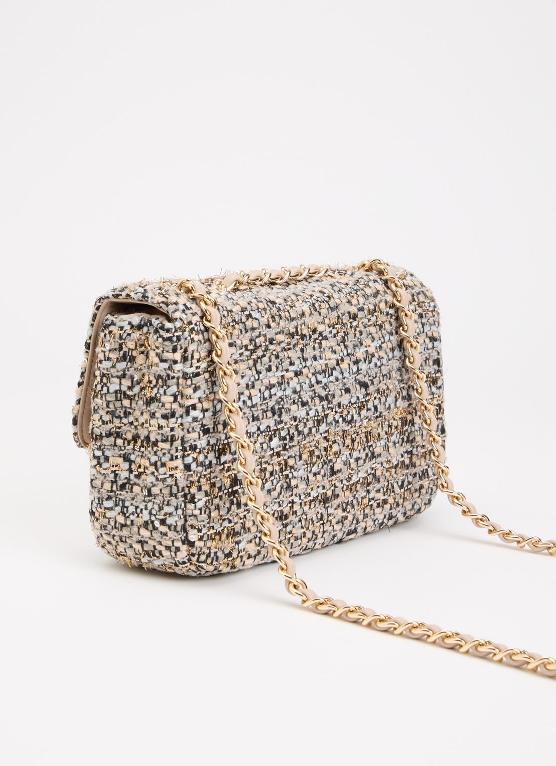 NIKKIE Ann Tweed schoudertas in wolblend met glitter - achterkant 4 donkerbeige