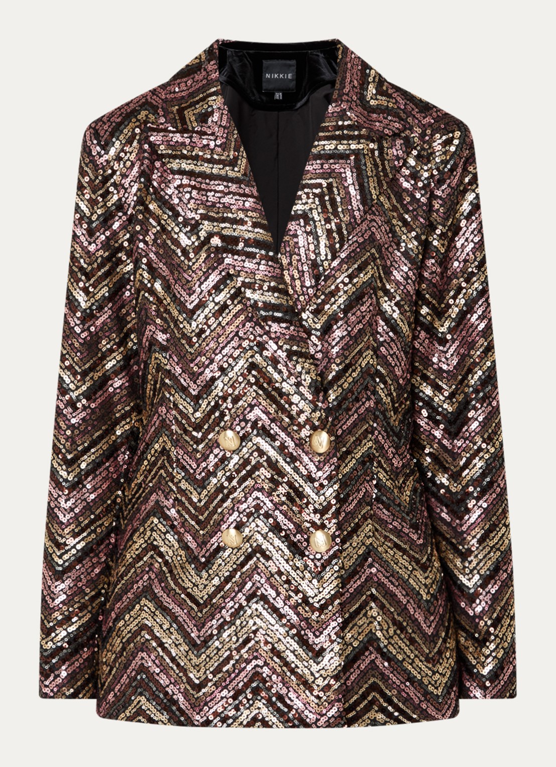 NIKKIE Annelies double-breasted blazer met pailletten  - voorkant oudroze