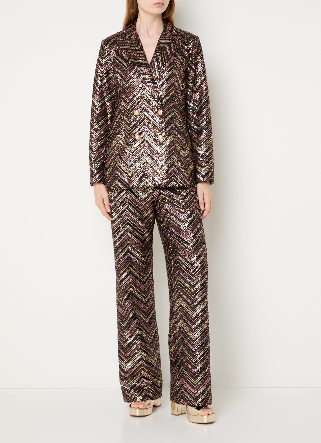 NIKKIE Annelies double-breasted blazer met pailletten  - voorkant 2 oudroze