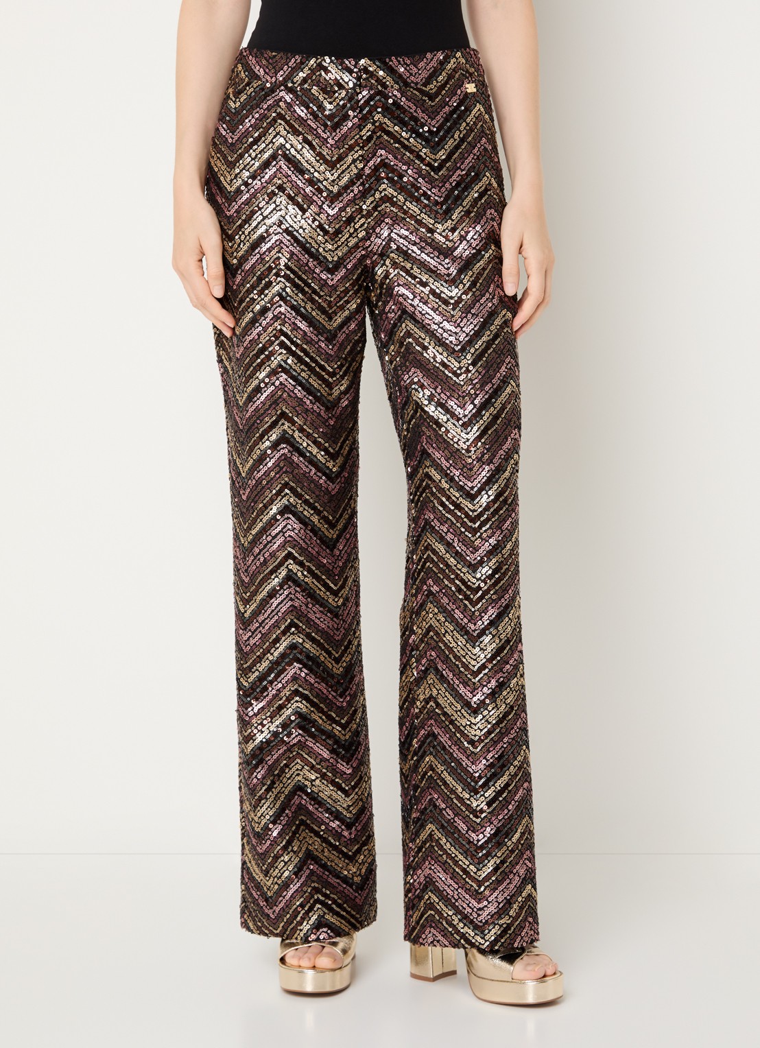 NIKKIE Annelies high waist loose fit pantalon met pailletten - detail oudroze
