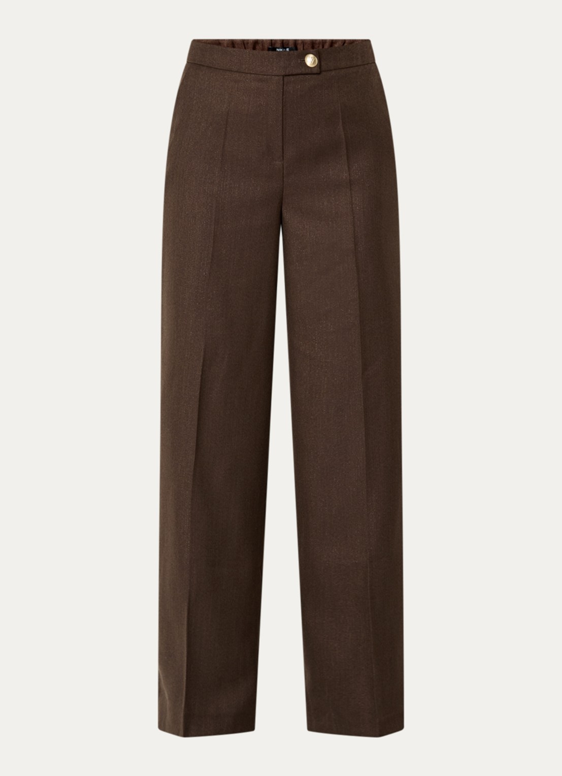 NIKKIE Anou high waist straight fit pantalon met steekzakken - voorkant donkerbruin