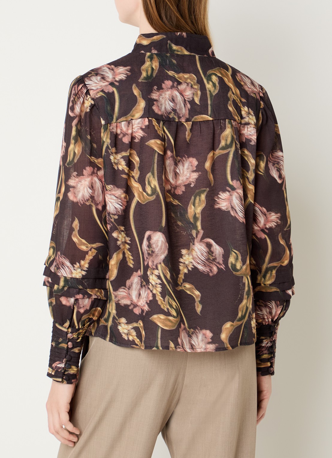 NIKKIE Apillone blouse met print - achterkant 2 donkerbruin