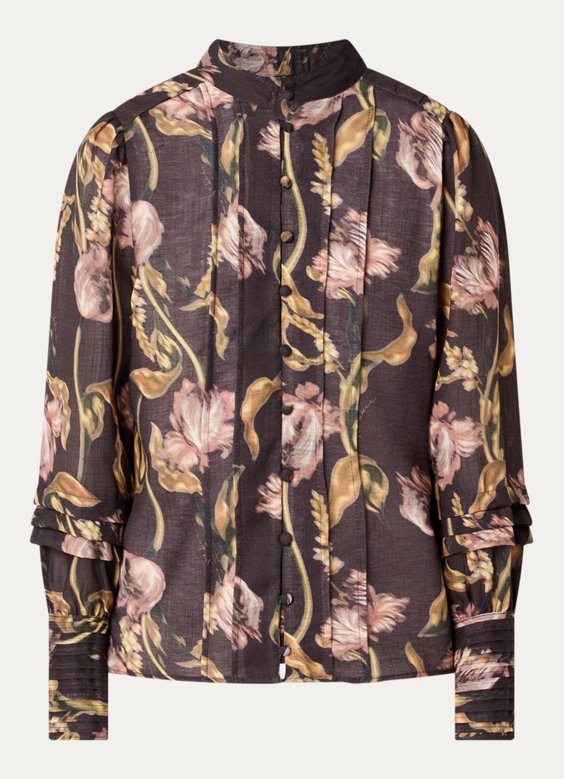 NIKKIE Apillone blouse met print - voorkant 3 donkerbruin