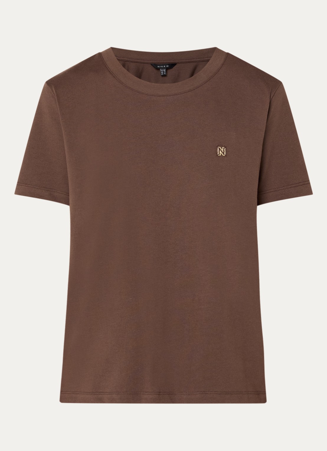 NIKKIE Arella T-shirt met logo - voorkant 2 bruin