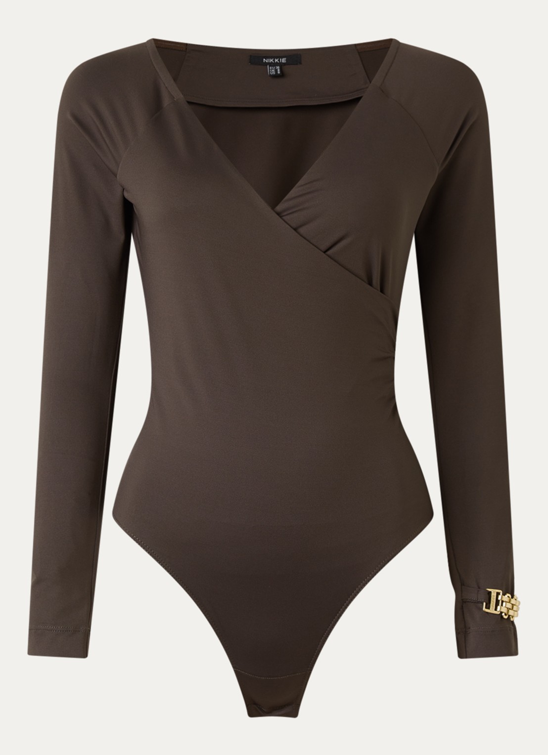 NIKKIE Ariela body met V-hals - voorkant 2 chocoladebruin