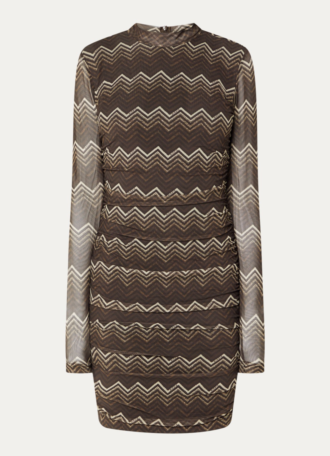 NIKKIE Ariva midi jurk met print - voorkant 3 donkerbruin