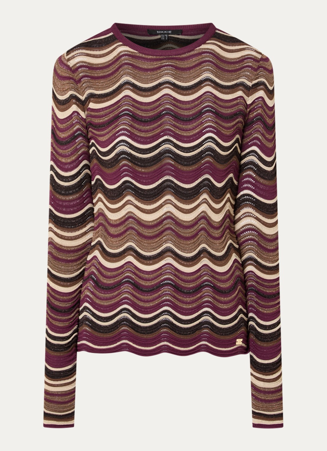 NIKKIE Arlla top met ingebreid patroon en lurex - voorkant aubergine