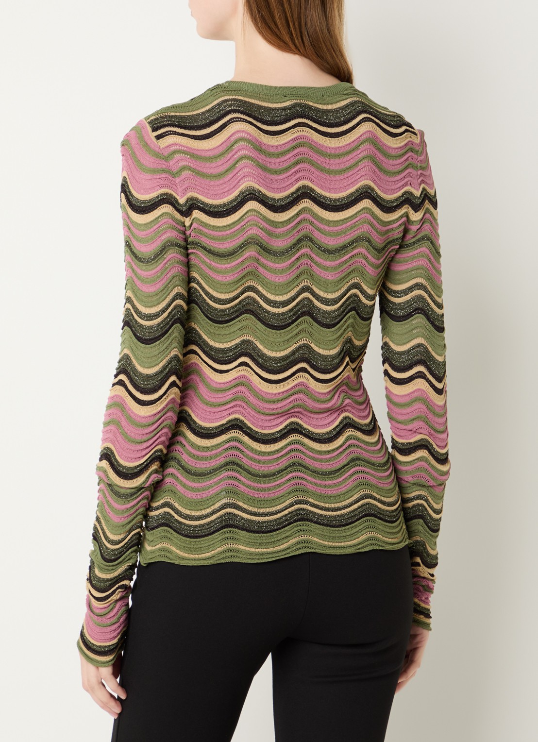 NIKKIE Arlla top met ingebreid patroon en lurex - achterkant 4 bronsgroen