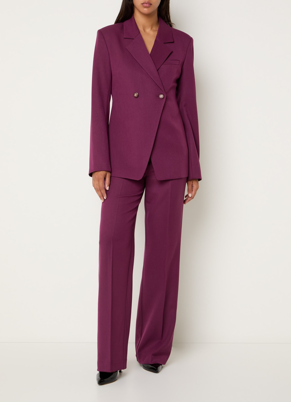 NIKKIE Ashira double-breasted blazer met schoudervulling - voorkant 3 aubergine