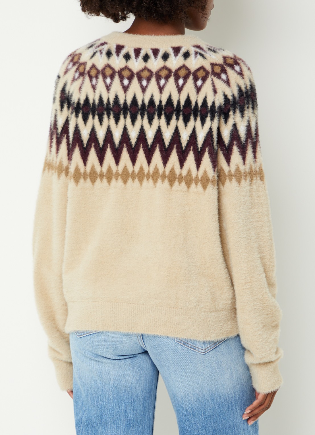 NIKKIE Aster fijngebreide pullover met ingebreid dessin - achterkant 3 creme
