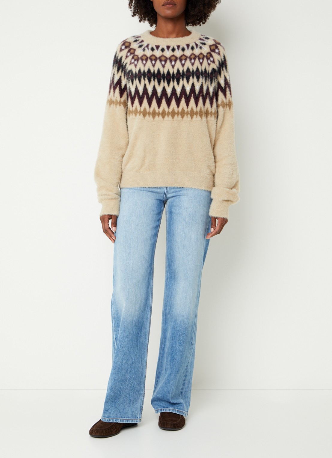 NIKKIE Aster fijngebreide pullover met ingebreid dessin - voorkant 2 creme