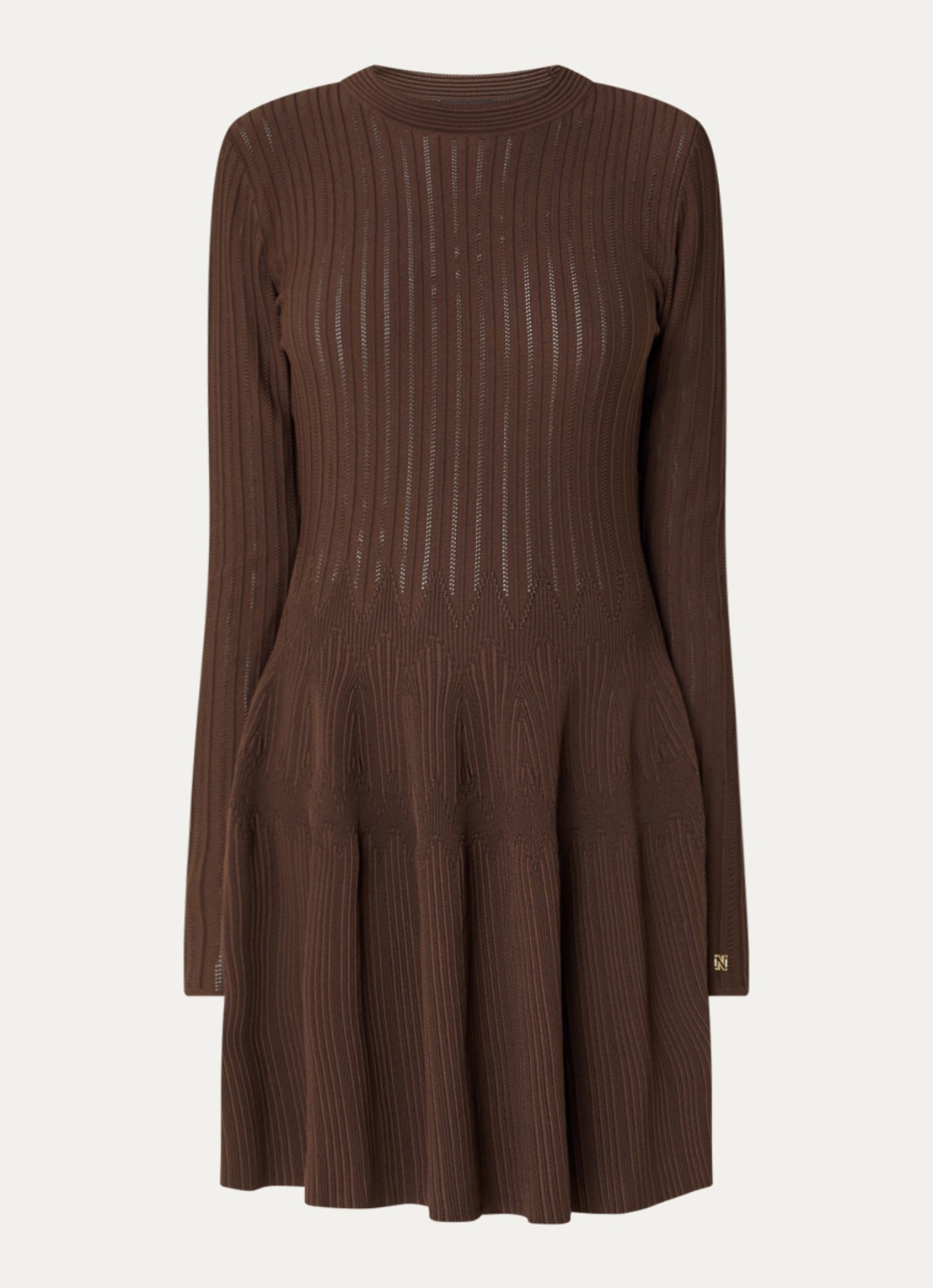 NIKKIE Aubrie midi jurk met structuur - voorkant 3 donkerbruin